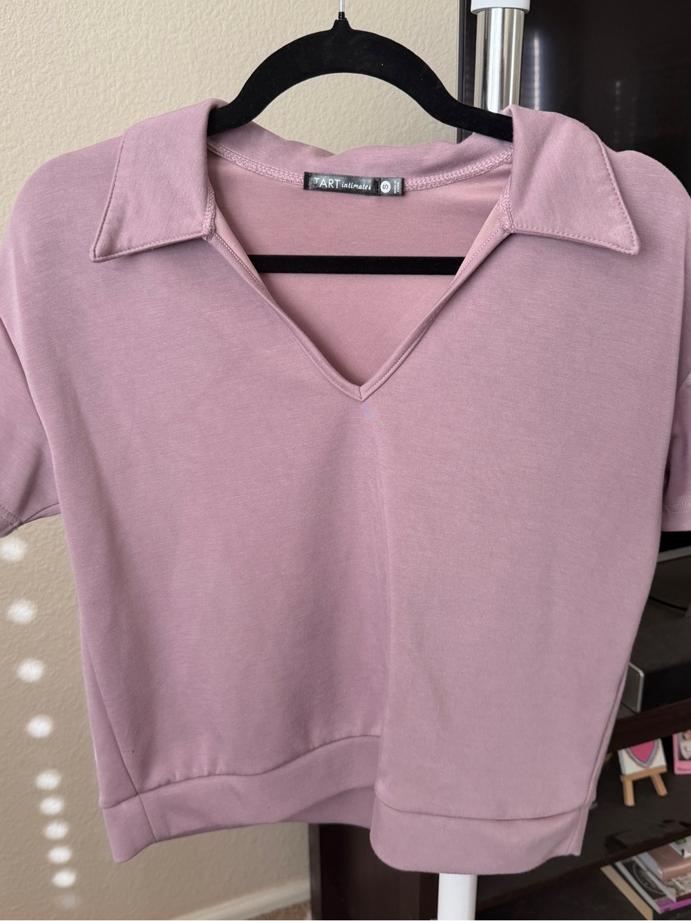 Dusty Pink Collared V-Neck Crop Top